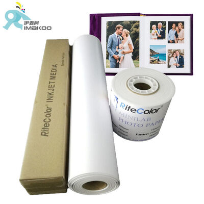 Papel fotográfico revestido com resina de pigmento resistente à cor, resistente à água, brilhante, papel a jato de tinta, rolo para impressoras, fotógrafos